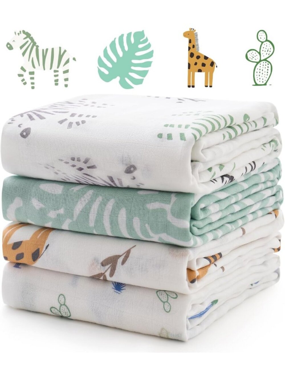 Large 4-Pack Muslin Swaddle Blankets, Breathable & Skin-Friendly Baby Gifts